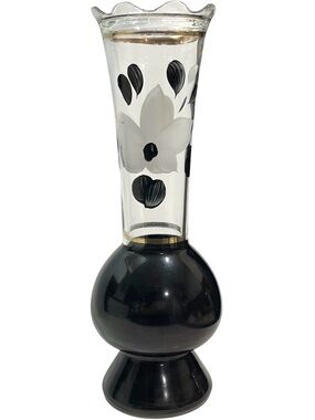 Vintage 1950s Bartlett Collins Hand-Painted Bud Vase - Black and White Floral